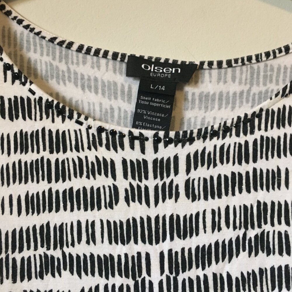 Olsen Europe Rhinestone Viscose Tally Graphic Tee Black White L/14 - Picture 10 of 16